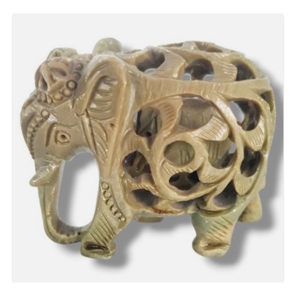 Hand‎ Carved Soapstone Elephant with Baby Inside Statue